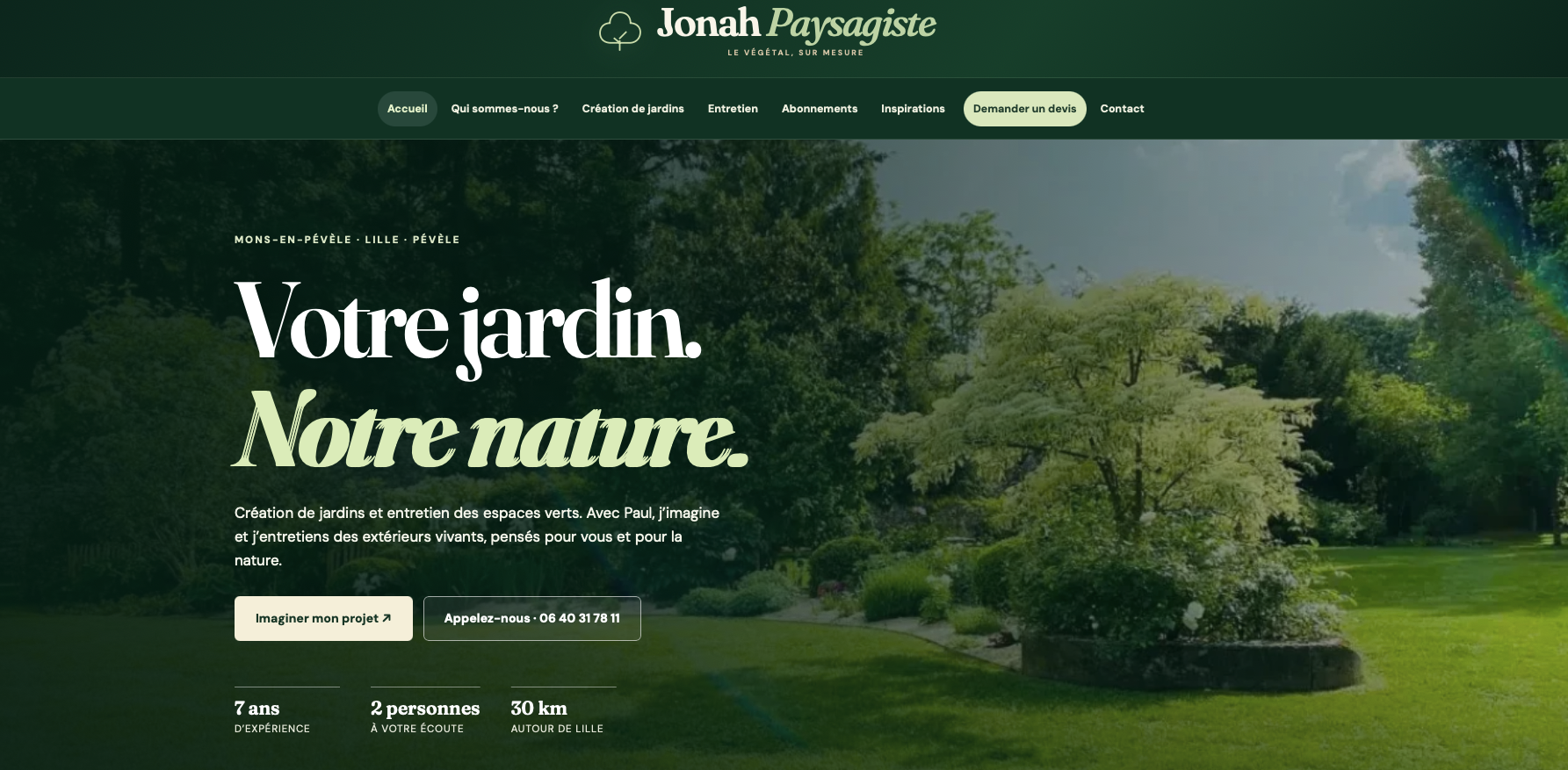 Capture réelle du site Jonah Paysagiste
